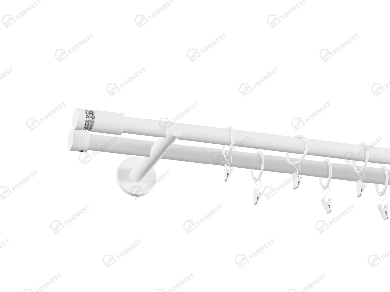 Garniža 19x19mm obyčajná tyč - 2rady - CYLINDER CRYSTAL - biela