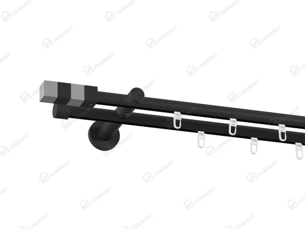 Garniža 19x19mm drážková tyč - 2rady - KVADRAT - čierna