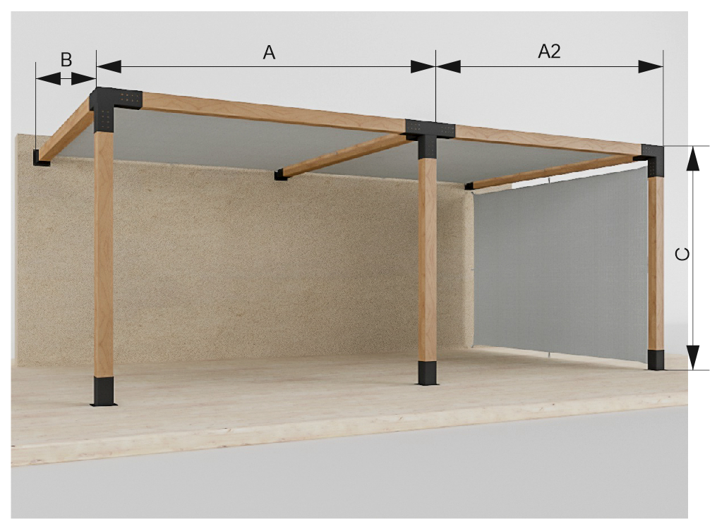 pergola VEGAS - o stenu - 2 sekčná - rozmery